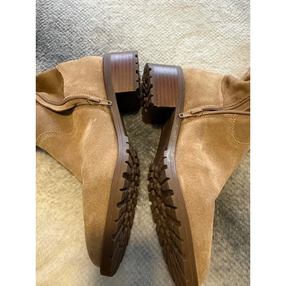 Sole Society Tan Suede Over The Knee Lug Sole Block Heel Boots Womens 7 NWOT